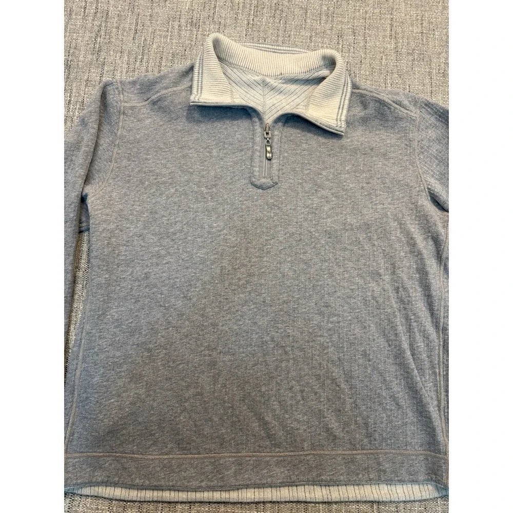Tommy Bahama Reversible Sweater Mens XL Gray/stripe Quarter Zip Pullover Outdoor